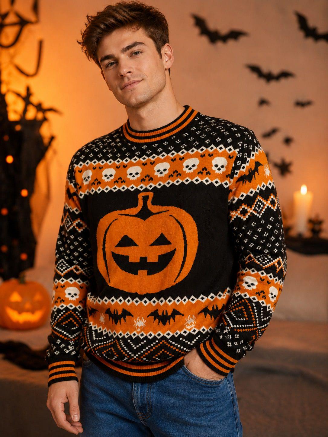 Men's Halloween Pumpkin Knit Sweater