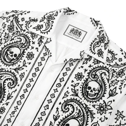 Skull Paisley Cashew Print Long Sleeve Camp Collar Shirt