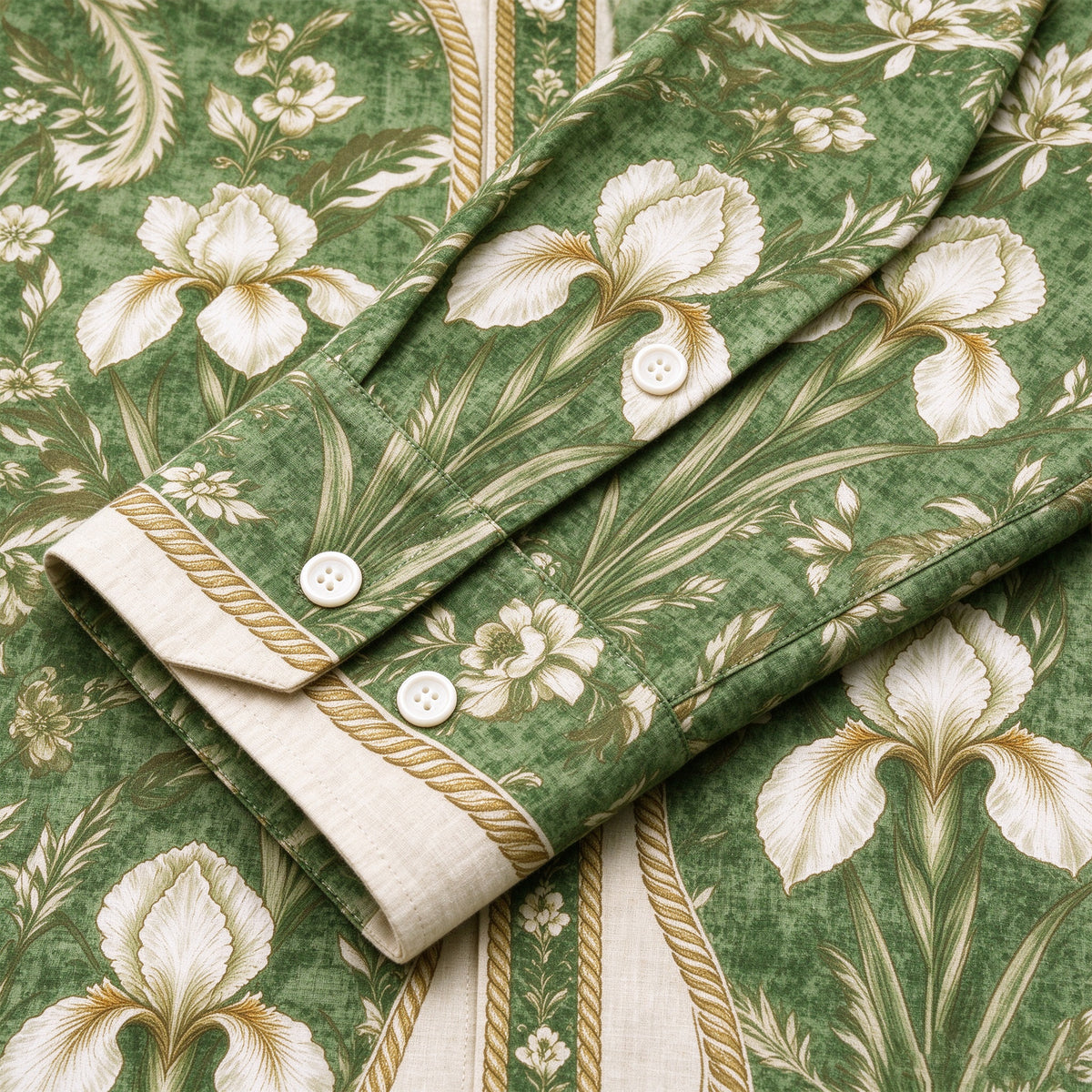 Emerald Grass Pattern Print Long Sleeve Camp Collar Shirt