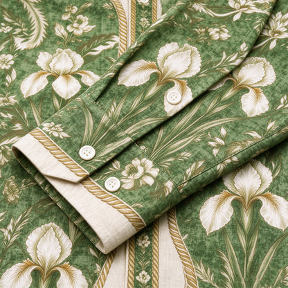 Emerald Grass Pattern Print Long Sleeve Camp Collar Shirt
