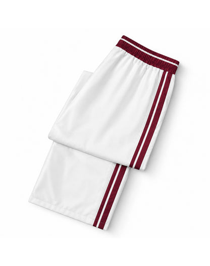 White Burgundy Double Stripe Retro Straight Leg Track Pants