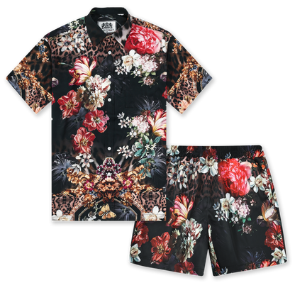Leopard Floral Pattern Printed Waistband Shorts