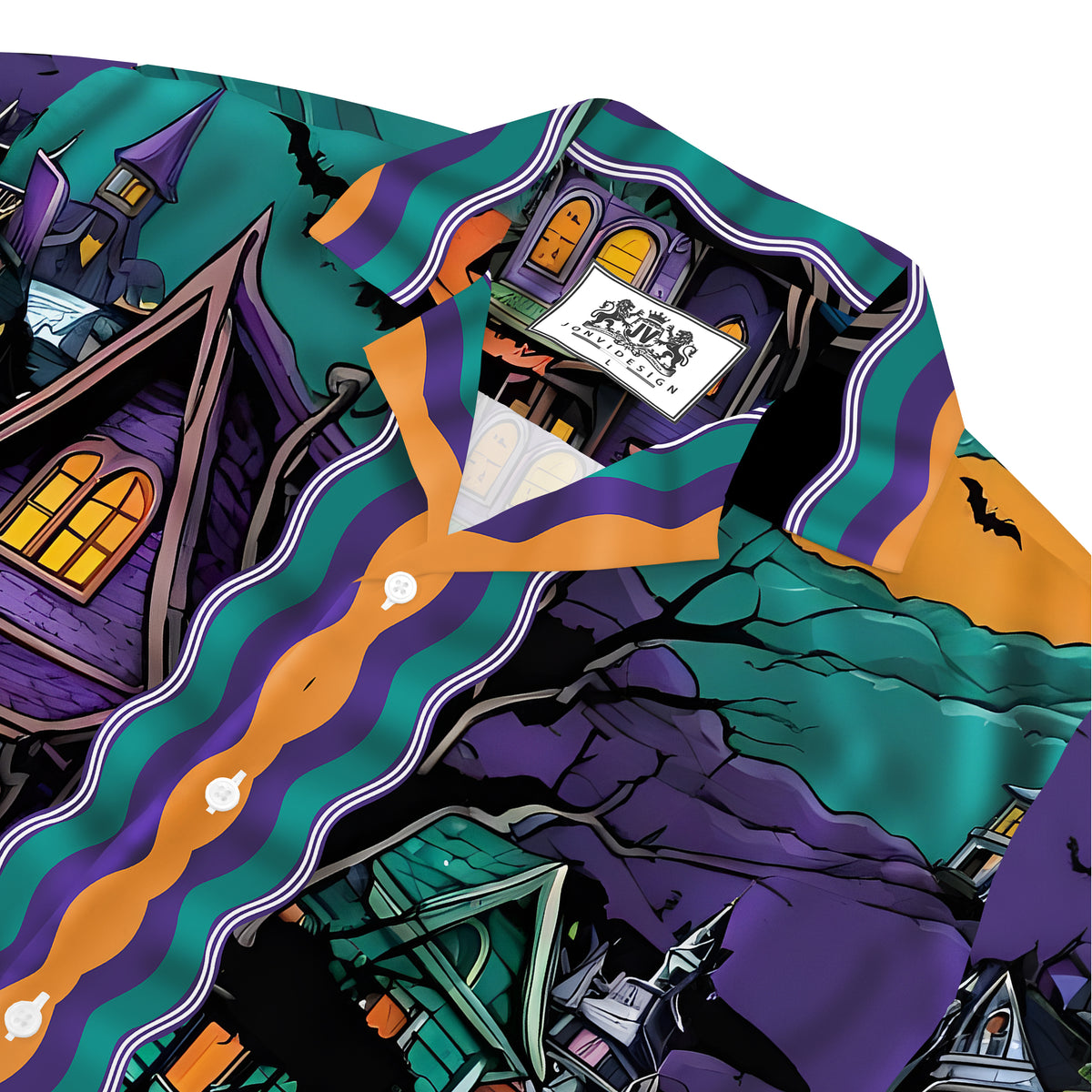 Quiet And Mysterious Halloween Town Long Sleeve Camp Collar Shirt