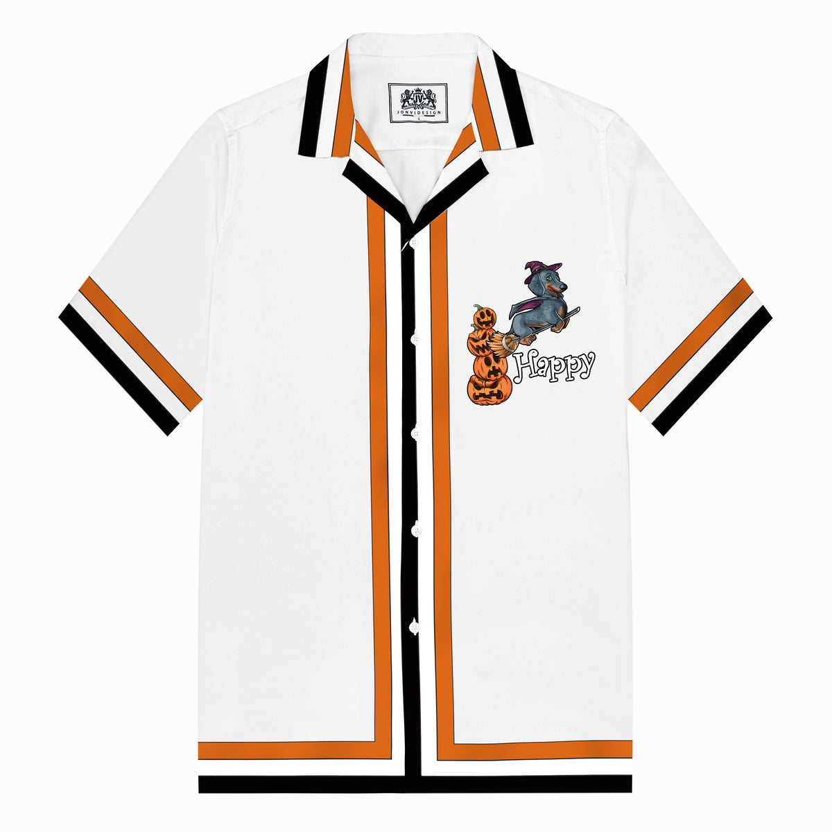 Cute Dachshund Print Halloween Camp Collar Short Sleeve Shirt