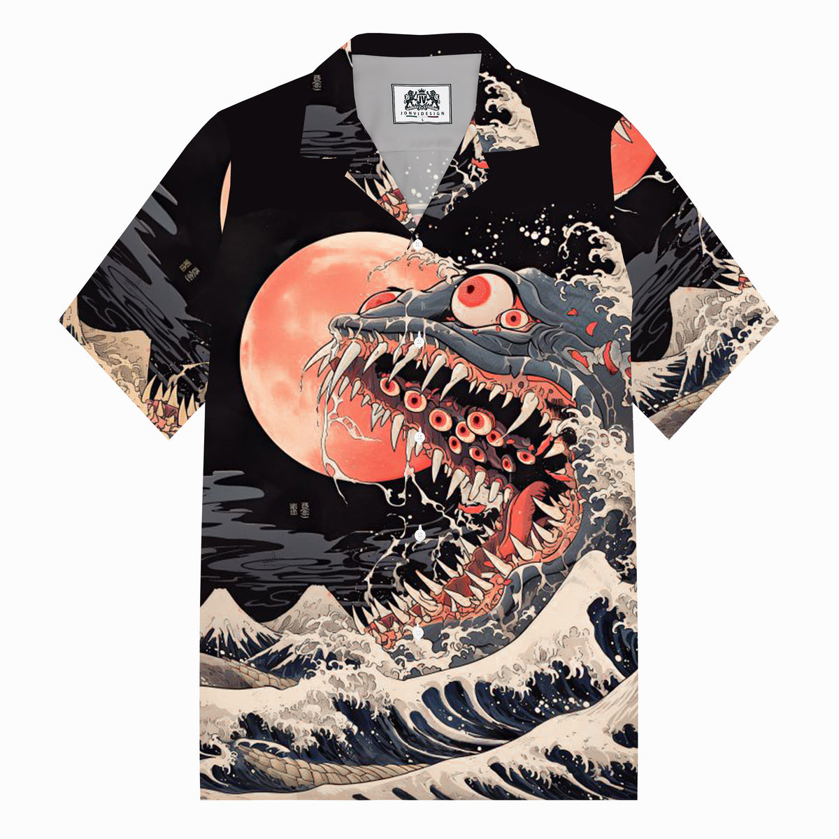 The Sea Monster Of Kanagawa Print Camp Collar Short Sleeve Shirt