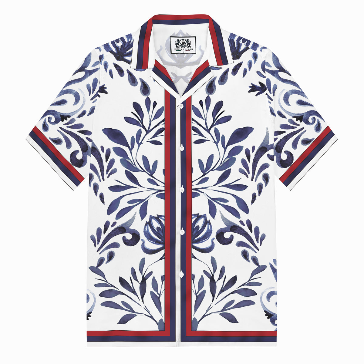Virgin Mary Print Camp Collar Short Sleeve Shirt
