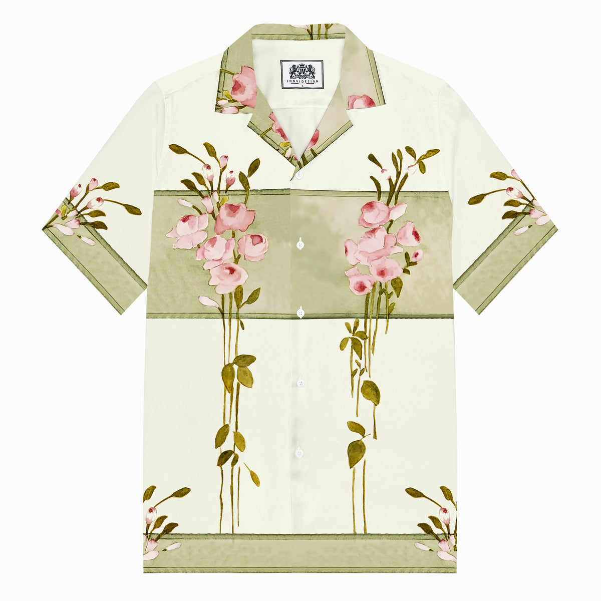 Jesus Portrait Print Camp Collar Short Sleeve Shirt