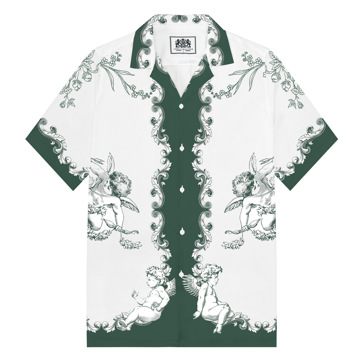 Cupid Little Angel Print Camp Collar Short Sleeve Shirt
