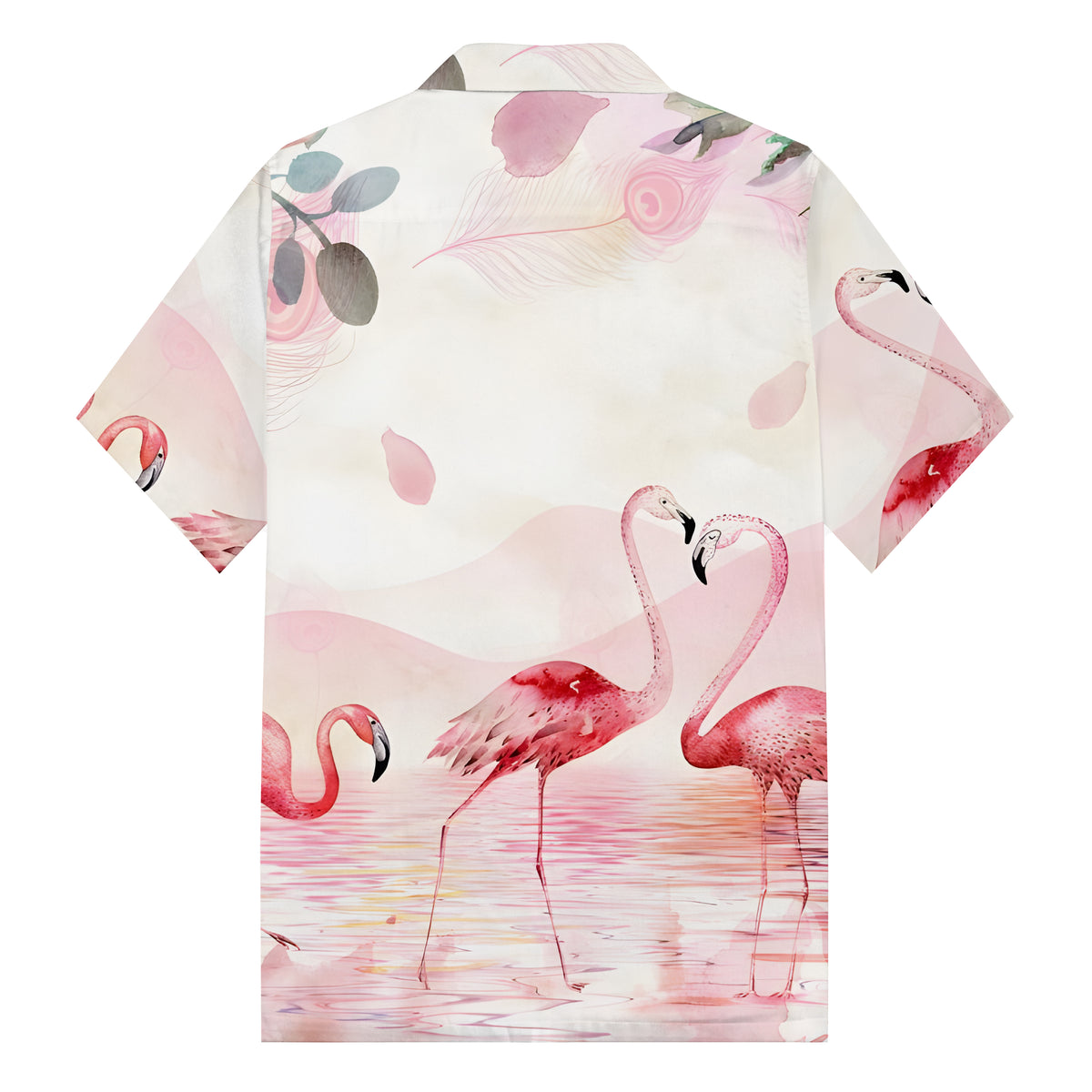 Pink Flamingo Print Camp Collar Short Sleeve Shirt