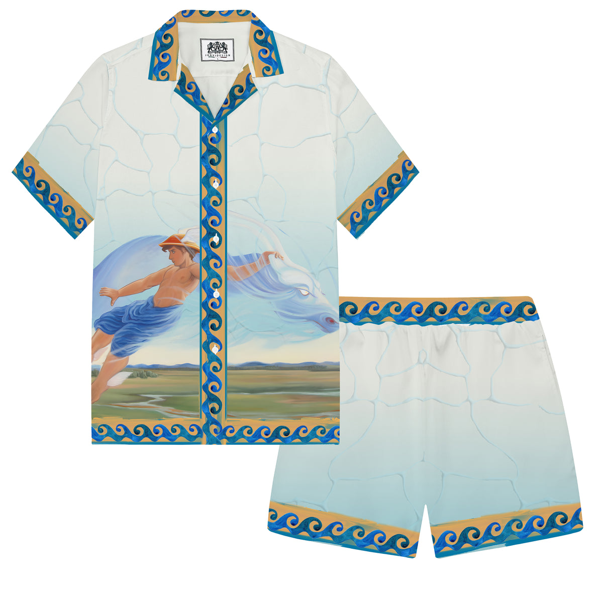 Greek Mythology Pattern Camp Collar Short Sleeve Shirt