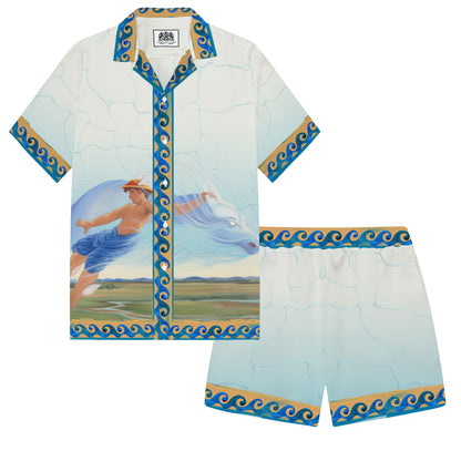 Greek Mythology Pattern Elastic Waistband Summer Casual Shorts