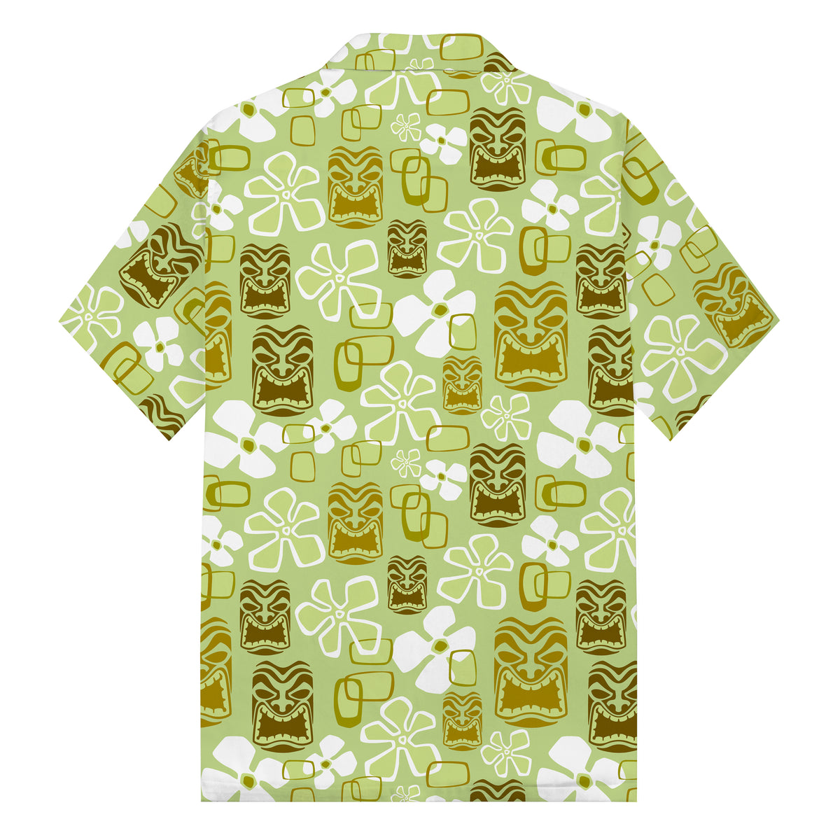 Vintage Holiday Tiki Art Green Men's Hawaiian Camp Collar Short Sleeve Shirt