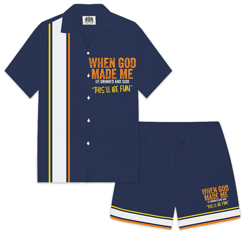 Men's Personalized Letter Print Camp Collar Short Sleeve Shirt