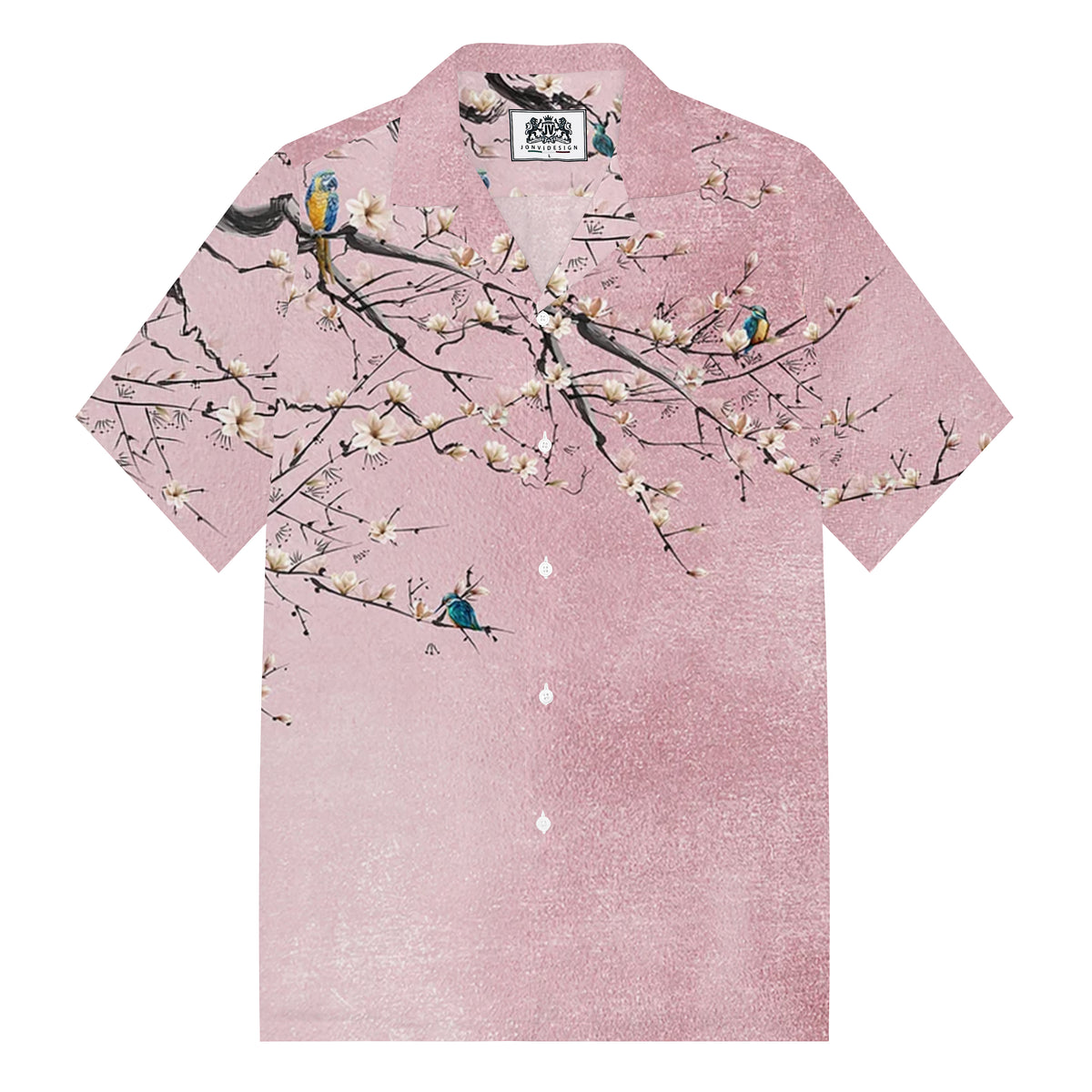Flower Branch Pattern Camp Collar Short Sleeve Shirt