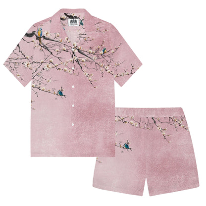 Flower Branch Pattern Elastic Waistband Summer Casual Shorts