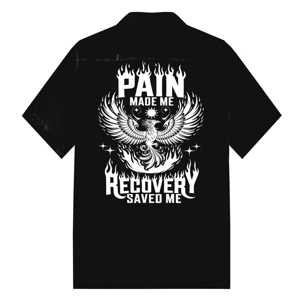 Black Personalized Letter Print Camp Collar Short Sleeve Shirt