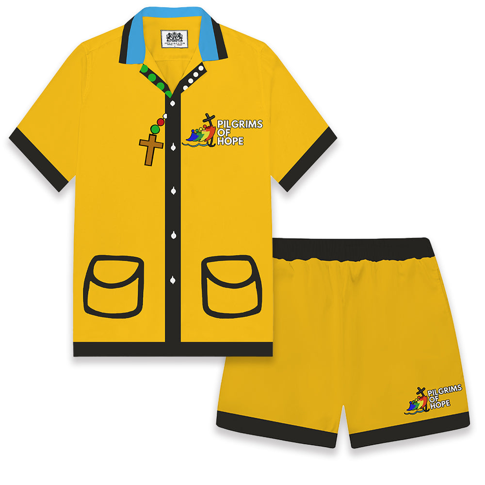 Catholic Jubilee Pattern Camp Collar Short Sleeve Shirt