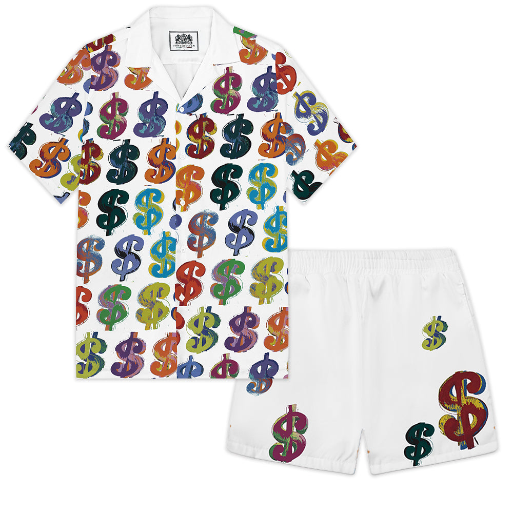 Currency Symbol Prints Camp Collar Casual Shirt