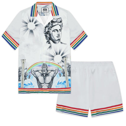 Greek Statue Pattern Camp Collar Short Sleeve Shirt