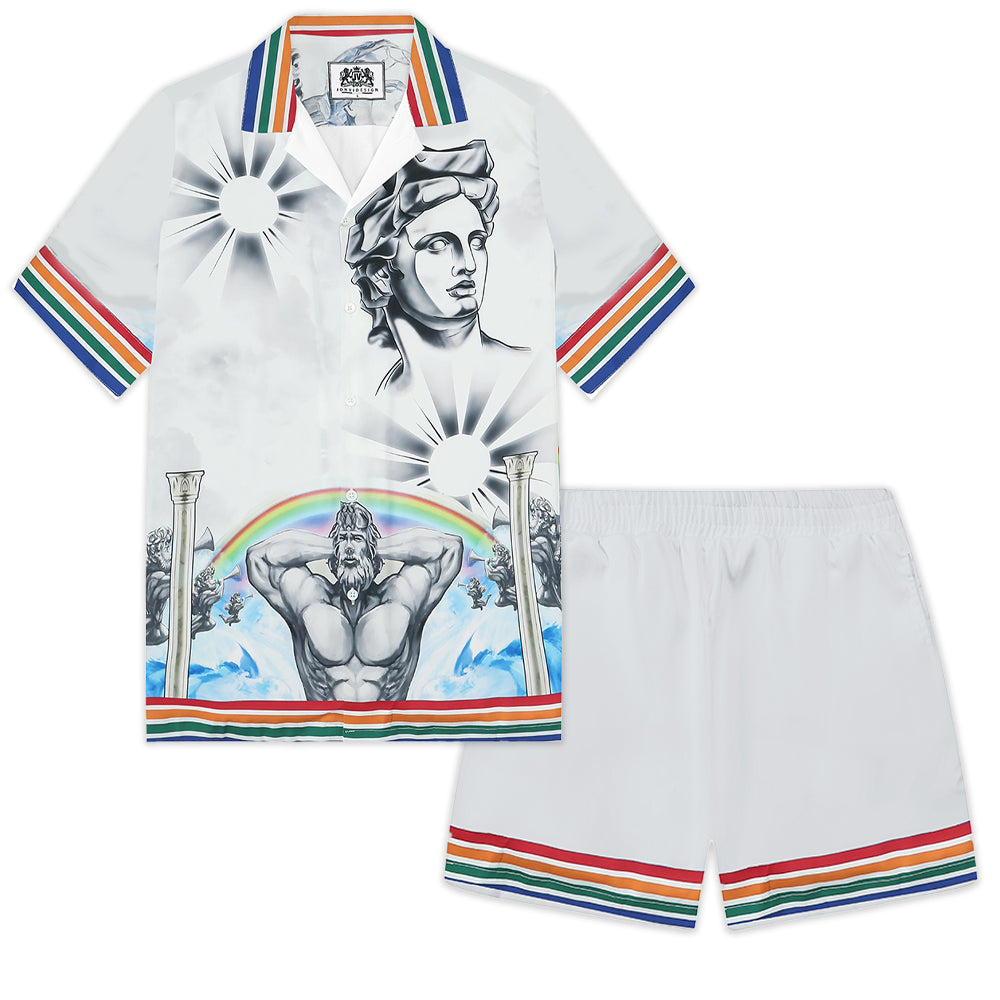 Greek Statue Pattern Elastic Waistband Summer Casual Shorts