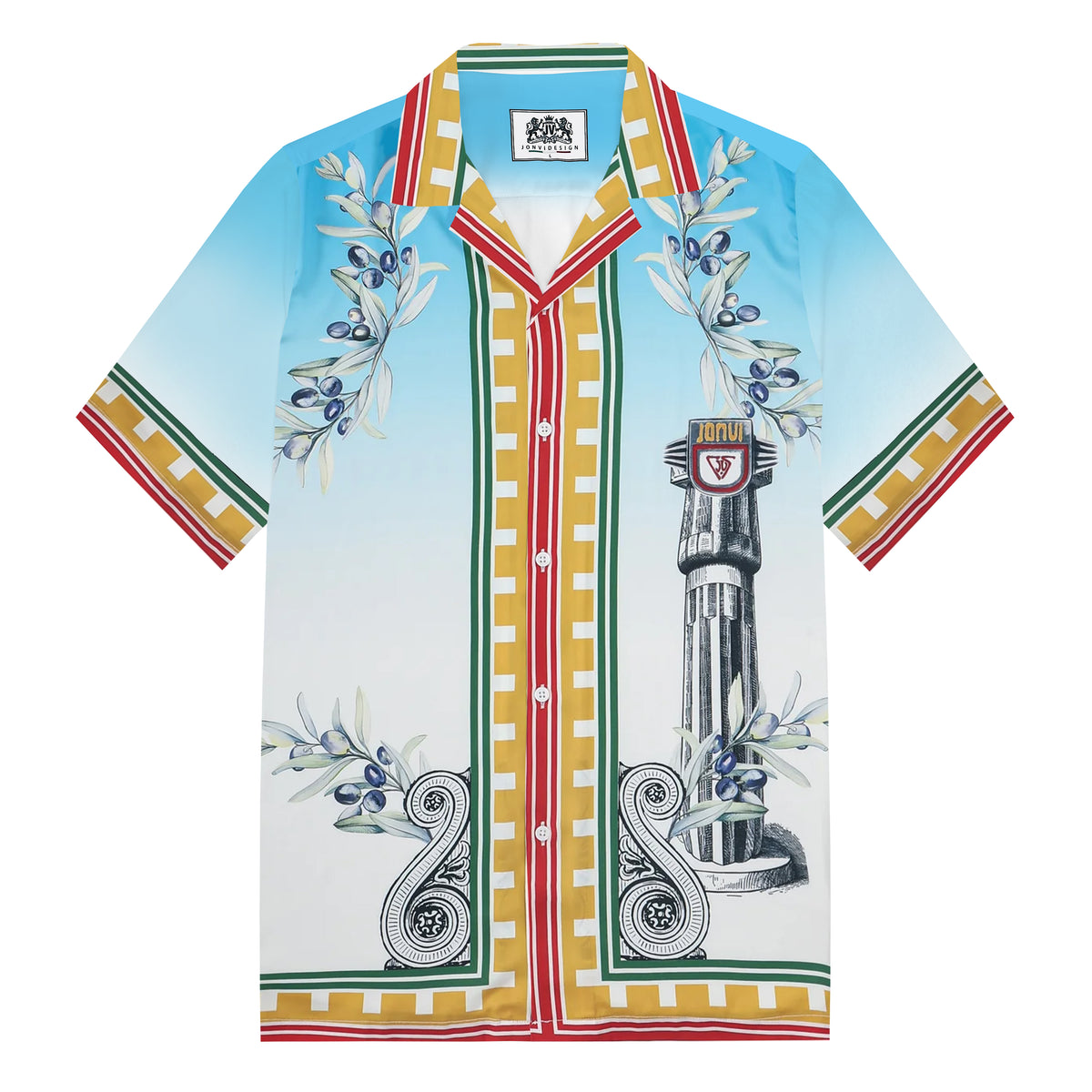 Roman Column Pattern Camp Collar Short Sleeve Shirt
