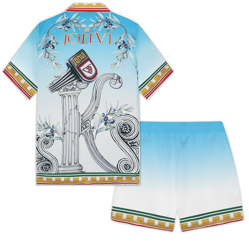 Roman Column Pattern Elastic Waistband Summer Casual Shorts