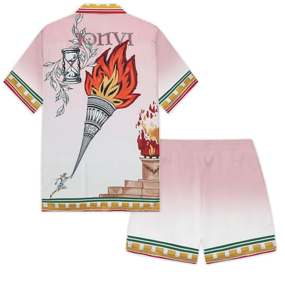 Greek Sacred Fire Elastic Waistband Summer Casual Shorts