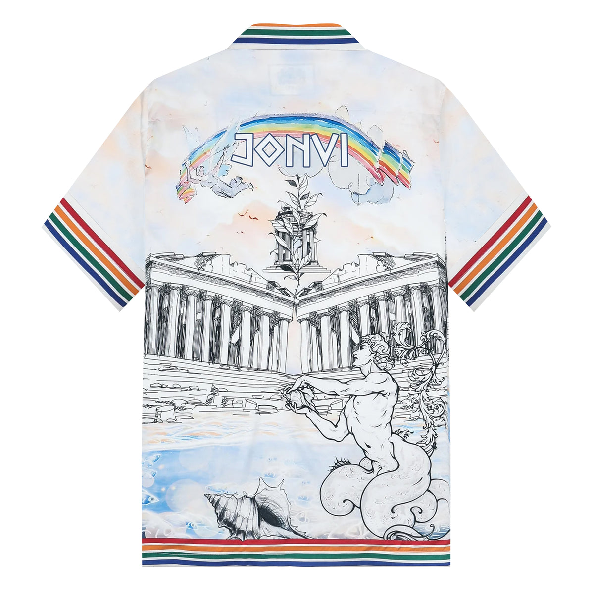 Greek Temple Print Camp Collar Short Sleeve Shirt