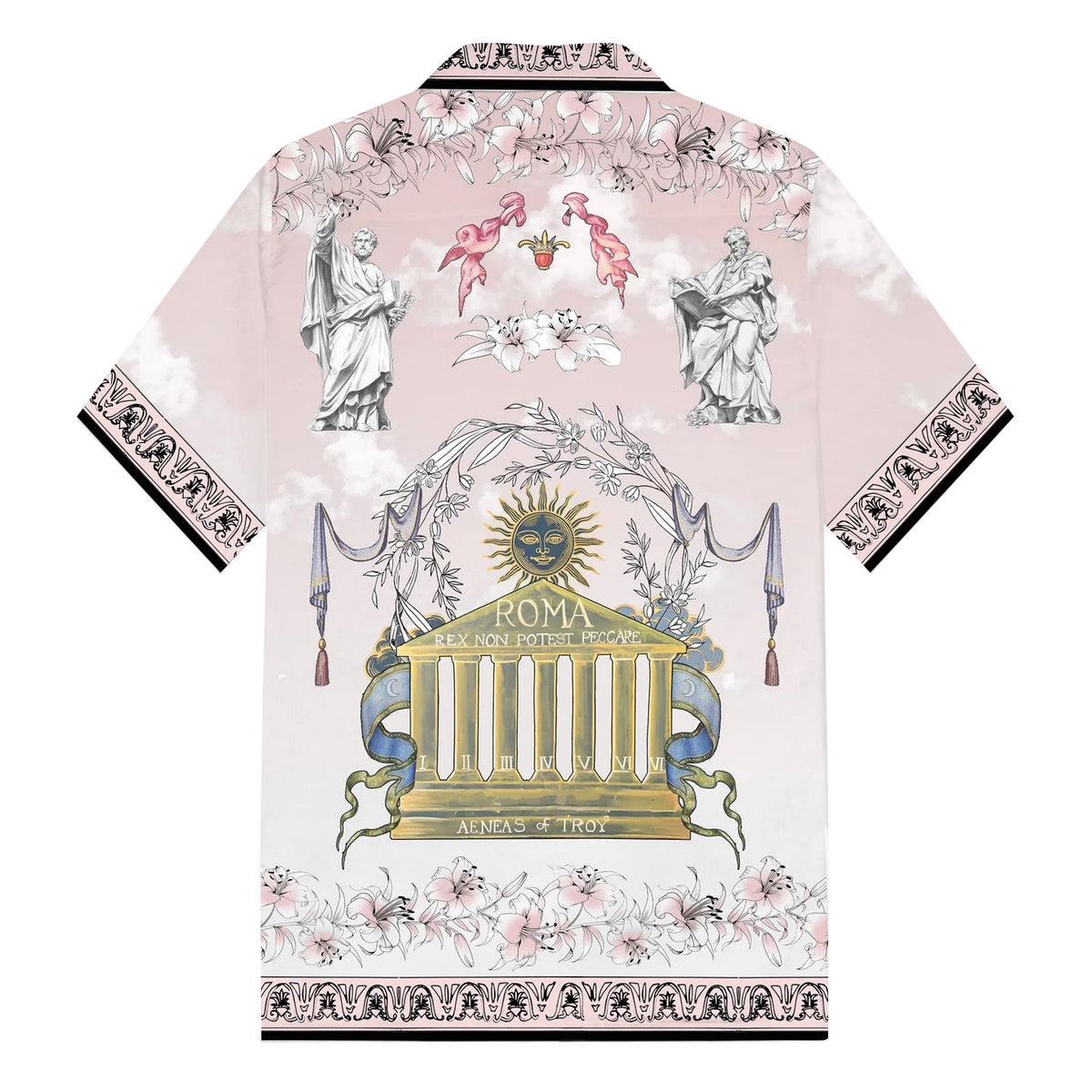 Roman Temple Print Camp Collar Short Sleeve Shirt