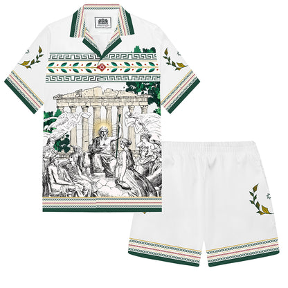 Greek Gods Print Elastic Waistband Summer Casual Shorts