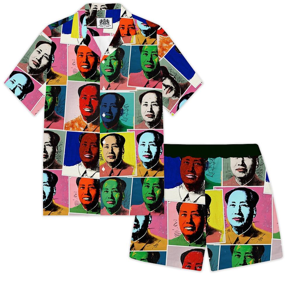Mao Zedong Portrait Print Elastic Waistband Casual Shorts