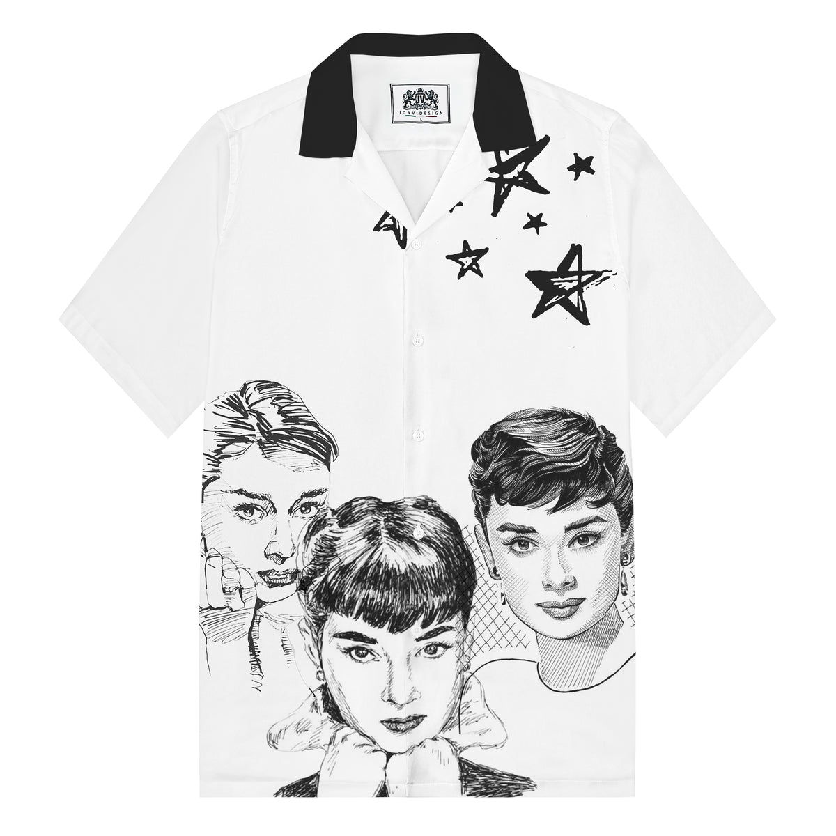 Audrey Hepburn Graphic Print Camp Collar Short Sleeve Shirt