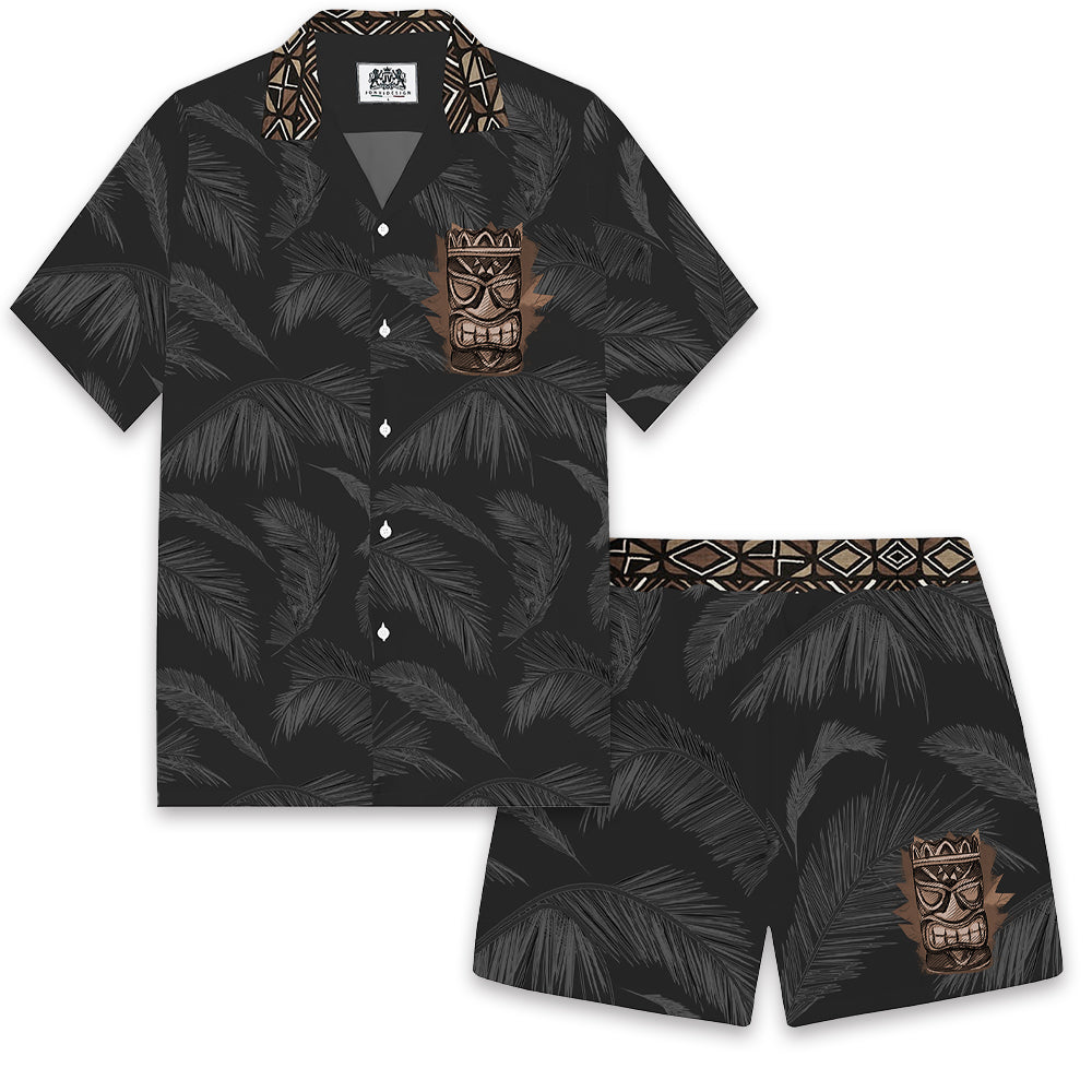 Men's Black Tiki eEements Camp Collar Casual Shirt