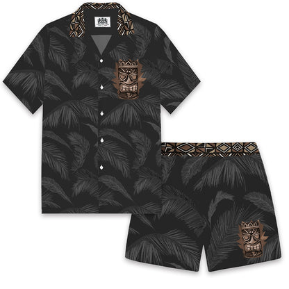 Men's Black Tiki eEements Camp Collar Casual Shirt