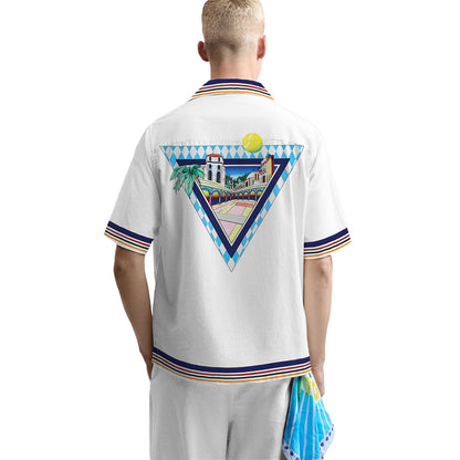 Western Architecture Camp Collar Casual Tennis Shirt