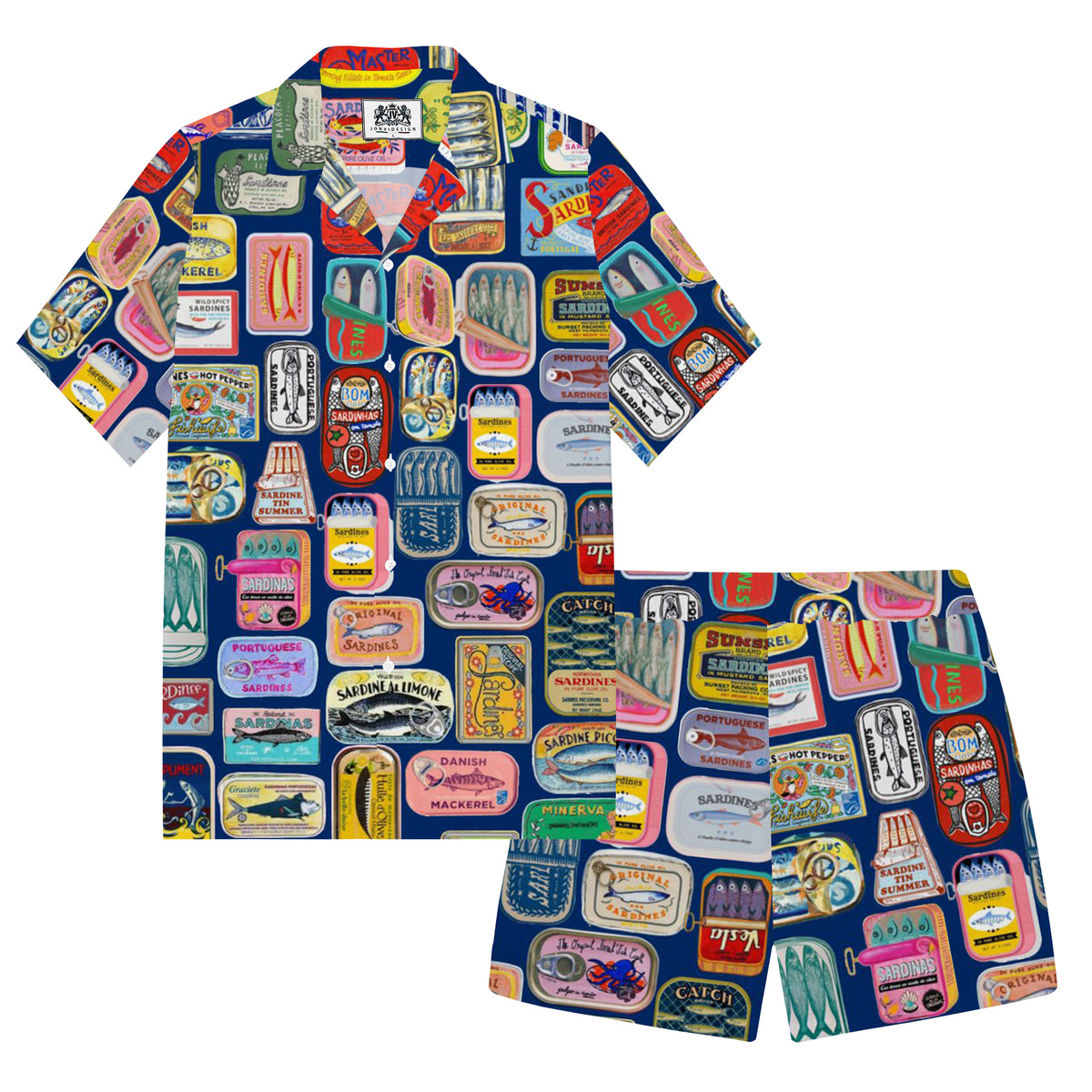 Sardines Can Print Elastic Waistband Summer Casual Shorts