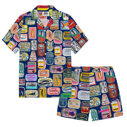Sardines Can Print Elastic Waistband Summer Casual Shorts