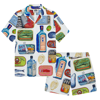 Sardines Food Can Pattern Camp Collar Short Sleeve Shirt