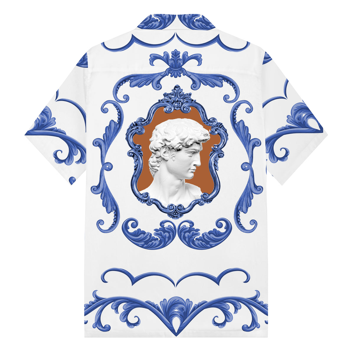 Statue Of David Baroque Floral Pattern Camp Collar Short Sleeve Shirt