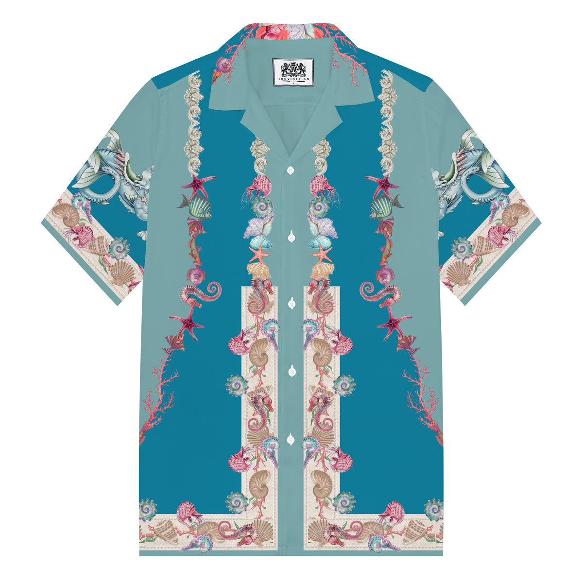 Ocean Themed Travel And Vacation Pattern Camp Collar Short Sleeve Shirt