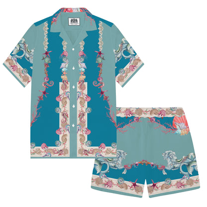 Ocean Themed Travel And Vacation Pattern Camp Collar Short Sleeve Shirt