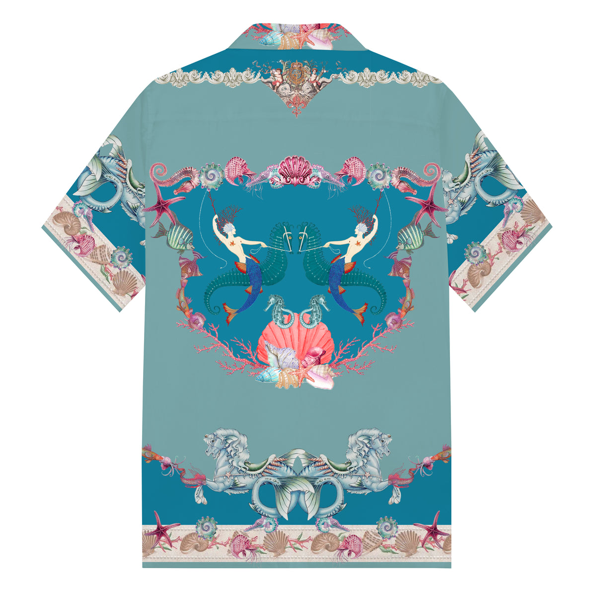 Ocean Themed Travel And Vacation Pattern Camp Collar Short Sleeve Shirt