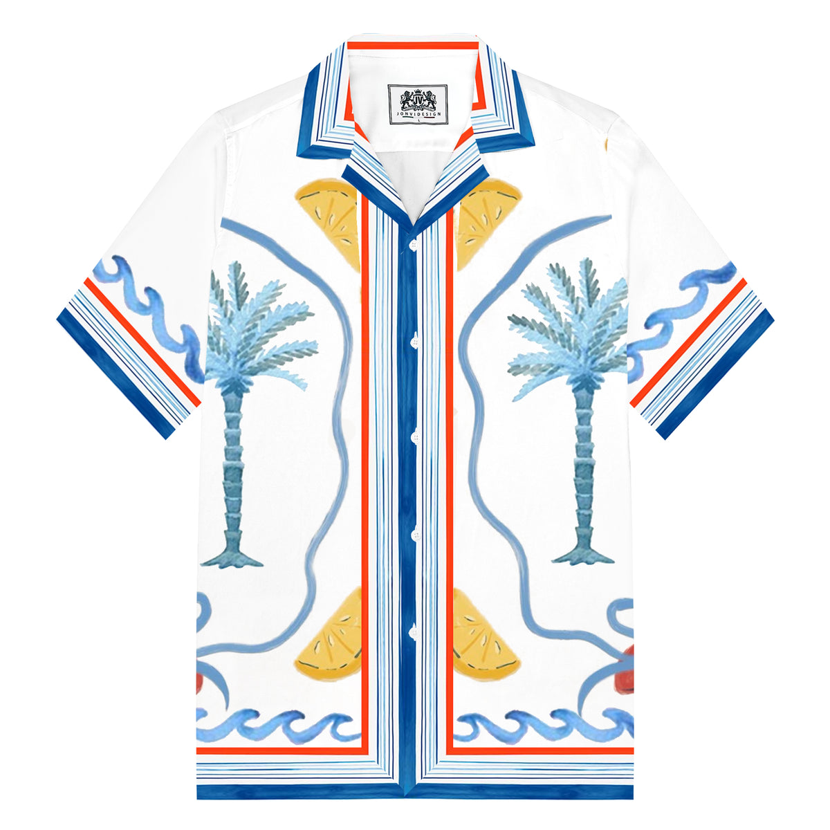 Leisure Vacation Crayfish Pattern Camp Collar Short Sleeve Shirt