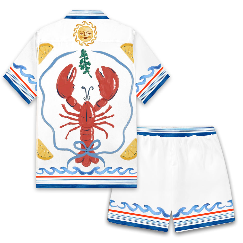 Leisure Vacation Crayfish Pattern Camp Collar Short Sleeve Shirt