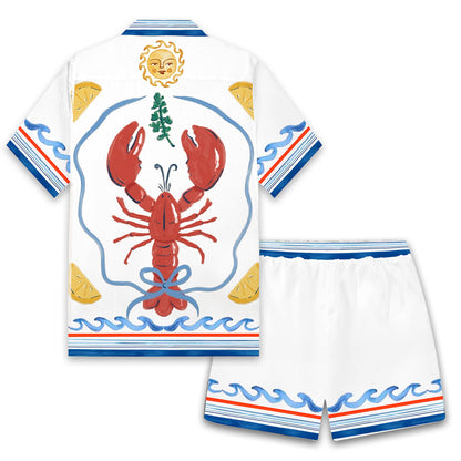 Leisure Vacation Crayfish Pattern Elastic Waistband Summer Casual Shorts