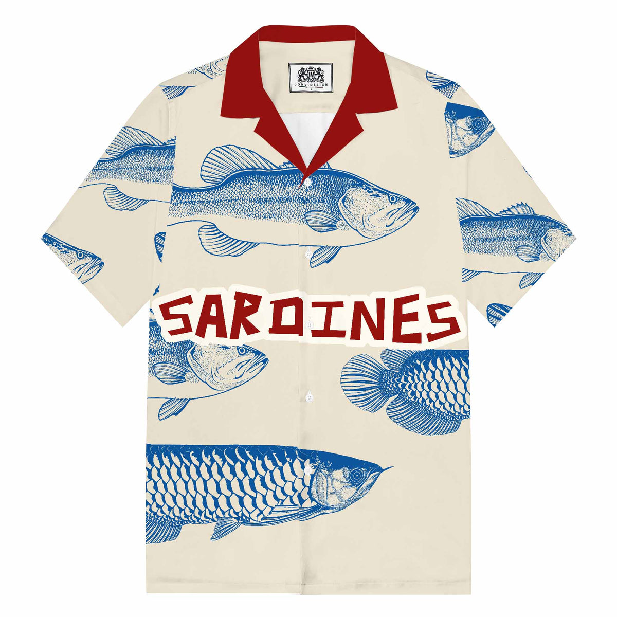 Resort Wear Marine Fish Print Camp Collar Short Sleeve Shirt