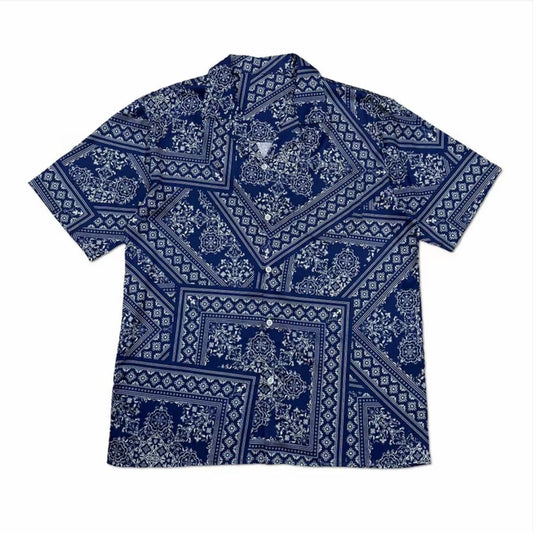 Blue Bandana Paisley Men’s Cuban Collar Shirt