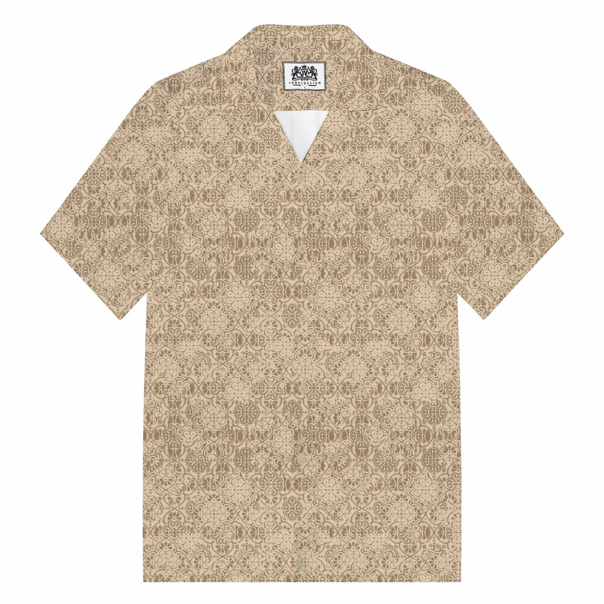 Four-Leaf Clover Print Casual Camp Collar Short-Sleeved Shirt