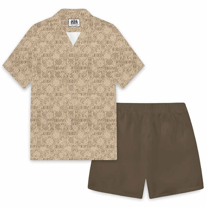 Four-Leaf Clover Print Casual Camp Collar Short-Sleeved Shirt