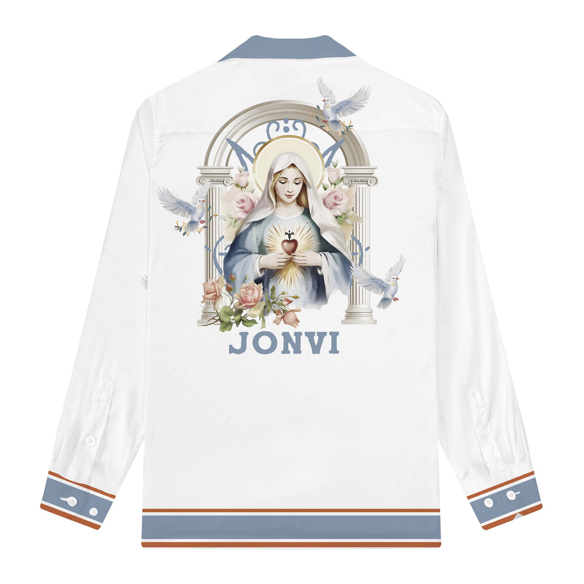 Sacred Heart Madonna Long Sleeve Camp Collar Shirt